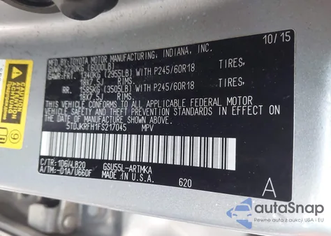 2015 Toyota Highlander Xle V6 from USA, damaged, VIN 5TDJKRFH1FS217045